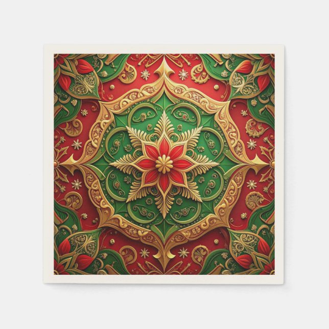 Papel Servilleta Verde Roja Decorativa de Fiesta (Anverso)
