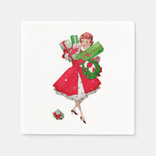 Papel Servilleta Vintage Dama de Navidad 1950