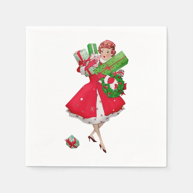 Papel Servilleta Vintage Dama de Navidad 1950 (Anverso)