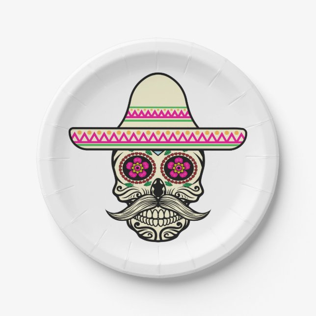 Papel Simple Dia de Muertos Skull con Gorra | Plato de p (Anverso)