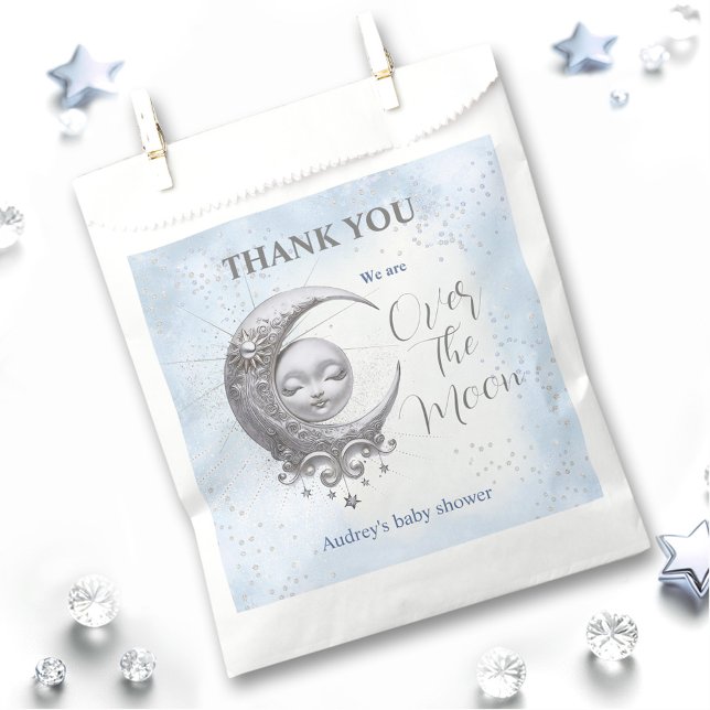 Papel Sobre la bolsa de Baby Shower del chico azul de la (Over The Moon Blue Boy Baby Shower Favor Bag)