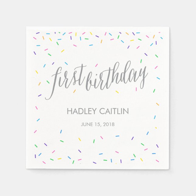 Papel Sprinkle Confetti Primera servilleta de cumpleaños (Anverso)