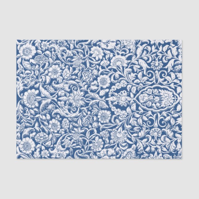 Papel tapicero Antiguo Decoupage azul blanco (Anverso)