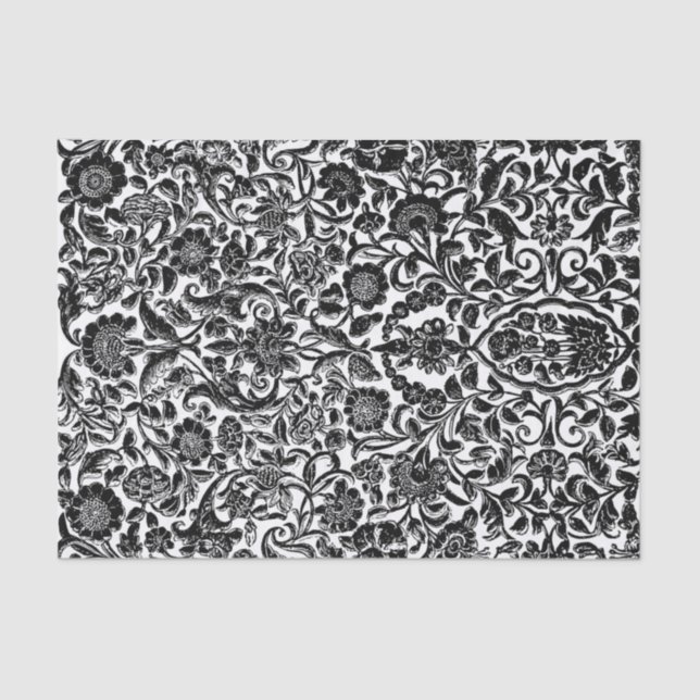 Papel tapicero Antiguo Decoupage Floral Blanco Neg (Anverso)