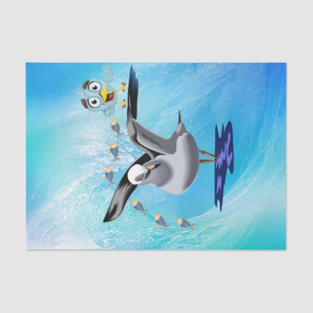 Papel tapicero Gaviota Pescado Ave Ola oceánica (Anverso)