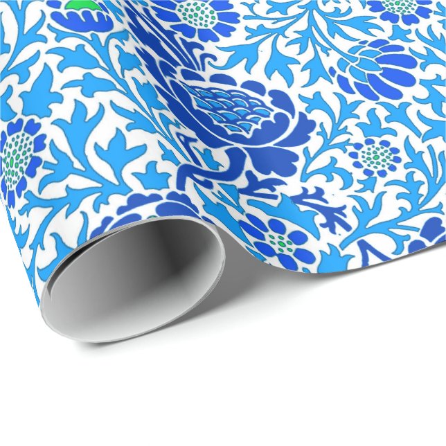 Papel tapiz floral jacobeo, marina y azul cerulean (Esquina del rollo)