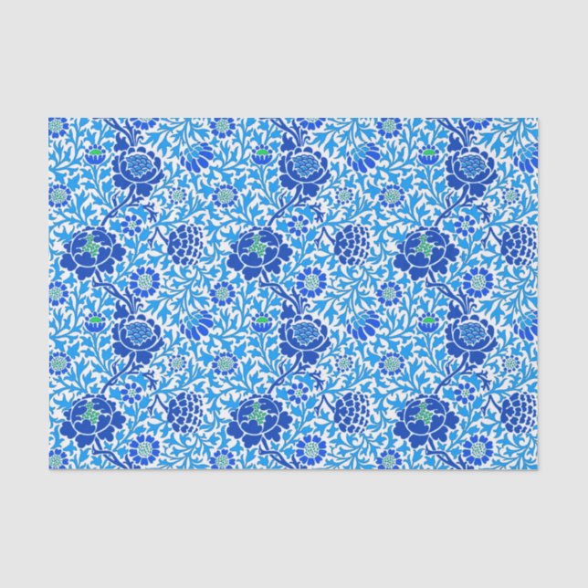 Papel tapiz floral jacobino, marina y azul cerulea (Anverso)