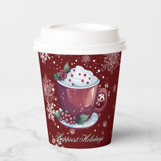 Papel Taza de Chocolate Caliente de Navidad | Vasos de P (Anverso)
