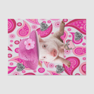 Papel Tejido Cerdo Rosa, Corazón Plateado, Paisley