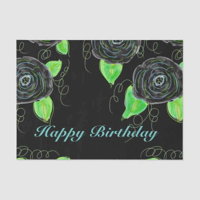 Papel Tejido Con Impresión Floral Negro (Anverso)