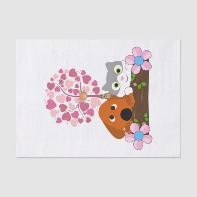 Papel tejido Corazón Perro Gatos Corazón Floral Co (Anverso)