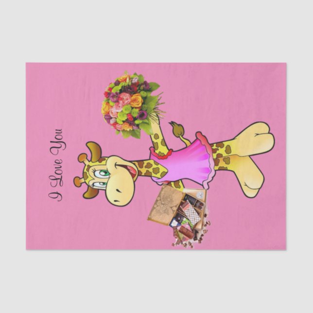 Papel Tejido Girafa Chocolate Floral Rosa (Anverso)