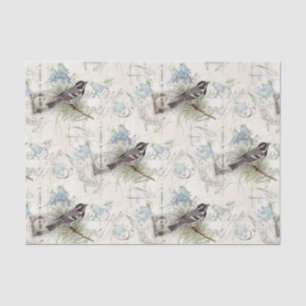 Papel Tejido Italiano de postal con flores de pája