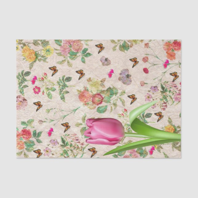Papel Tejido Tulipán rosa Mariposa Flora (Anverso)