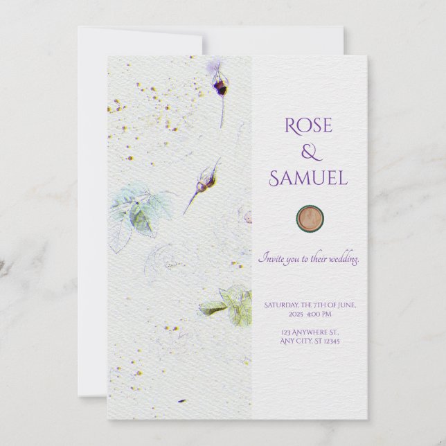 Papel texturado floral Elegante Invitación a la bo (Anverso)