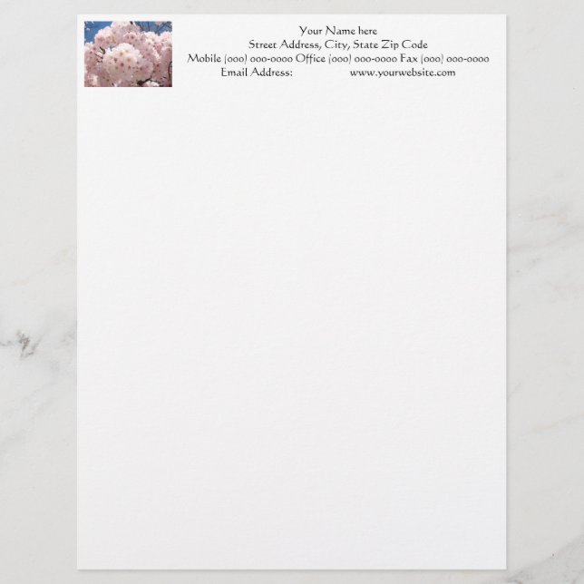 Papel timbrado flores rosadas personalizadas (Anverso)