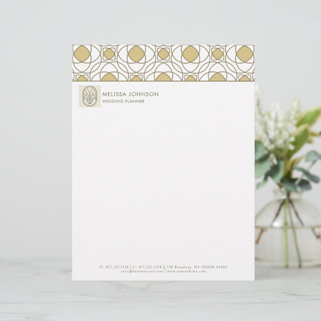 Papel Timbrado Geométrico Dorado Profesional (Anverso de pie)