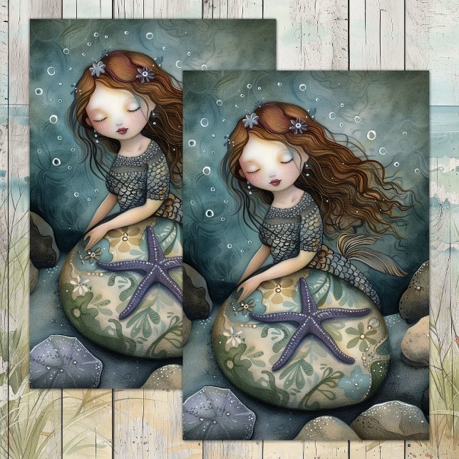 PAPEL TISSÚ PARA DECOUPAGE DE NIÑA SIRENA (MERMAID GIRL DECOUPAGE TISSUE PAPER)