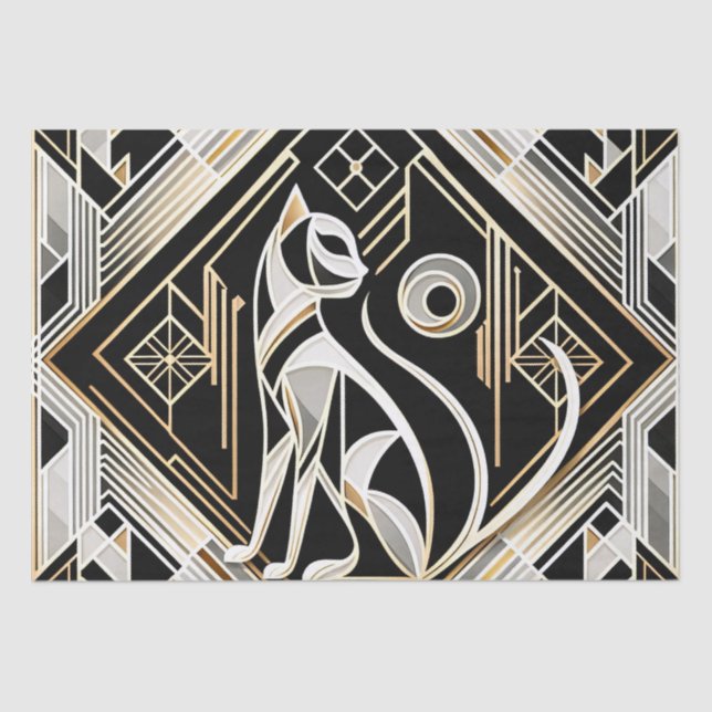 Papel tisú de gato negro abstracto decorativo (Anverso)