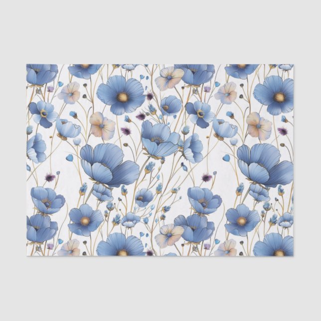 Papel tisú floral azul claro precioso (Anverso)