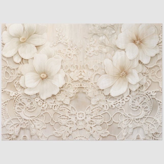 Papel tisú floral cremoso marfil para bodas y duch (Anverso)