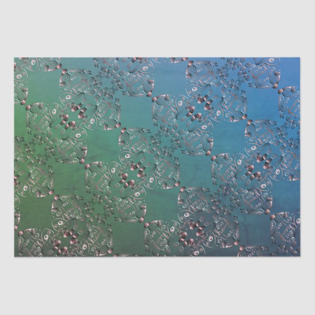 Papel tisú moteado azul verdoso de "Gracias" (Anverso)