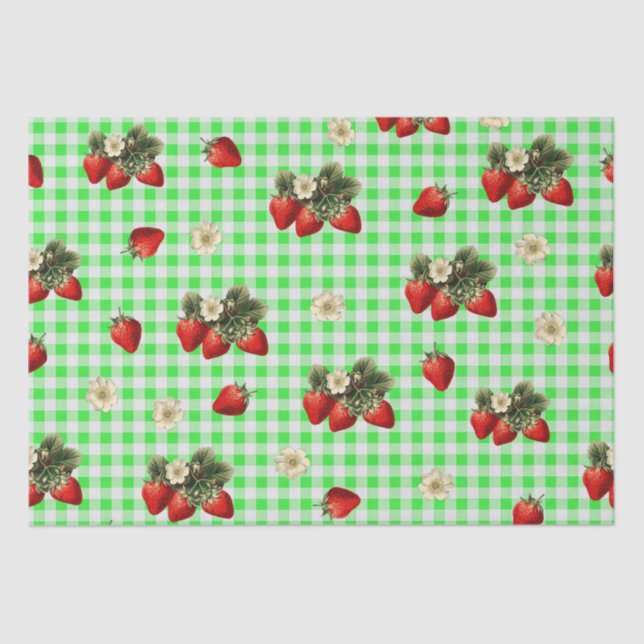 Papel tisular de fresa en gingham verde (Anverso)