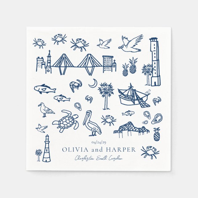 Papel Toalla de Charleston en la servilleta azul de la m (Anverso)