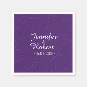 Papel Tono morado en la servilleta Boda del corazón de t