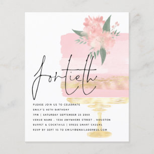 PAPEL   Torta de cumpleaños rosada 40 Invitación F