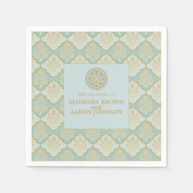 Papel TURQUESA INDIA - Servilleta de cóctel de boda (Anverso)