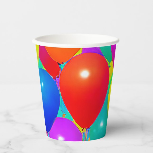 Papel Vasos de cumpleaños con diseño de globos (Anverso)