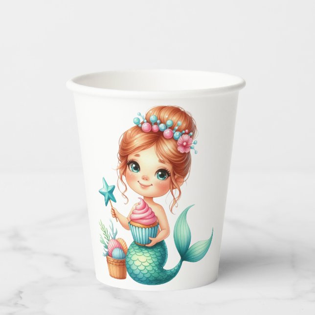 Papel Vasos de Cumpleaños de Sirena Adorables (Anverso)