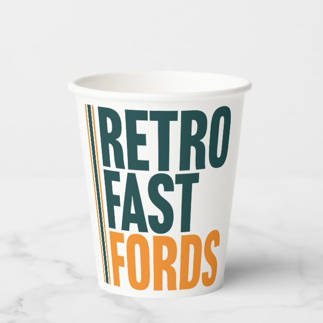 Papel Vasos de Evento Desechables Retro Fast Fords (Anverso)