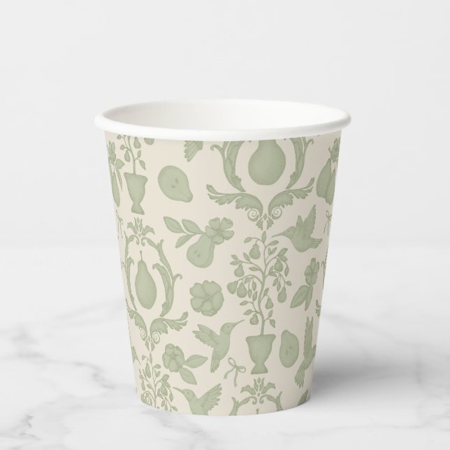 Papel Vasos de Tinta Verde Perfect Pear Damask para Desa (Anverso)