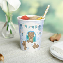 Vasos para Baby Shower de Osito de Peluche Azul