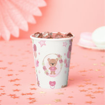 Vasos para Baby Shower de Osito de Peluche Rosa