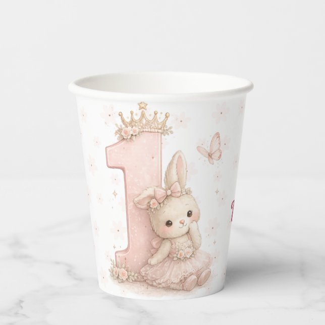 Papel Vasos para fiesta de cumpleaños de conejito (Anverso)