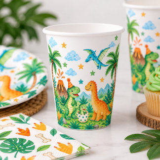 Papel Vasos para fiesta de cumpleaños de dinosaurios