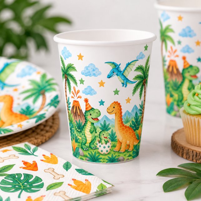 Papel Vasos para fiesta de cumpleaños de dinosaurios (Subido por el creador)