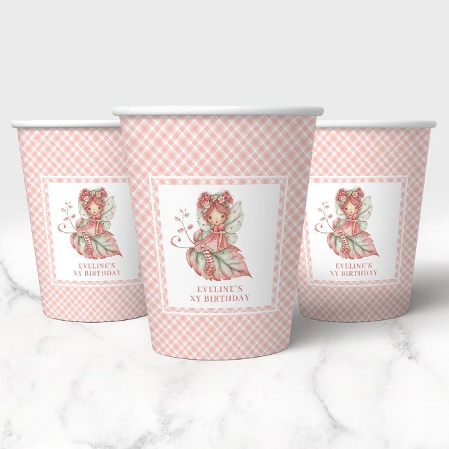 Papel Vasos para Fiesta de Cumpleaños número 3 de Hada M (Cute Magical Fairy Floral 3rd Birthday Party Cups)