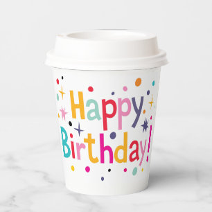 Papel Vasos personalizados de cumpleaños Confeti Retro