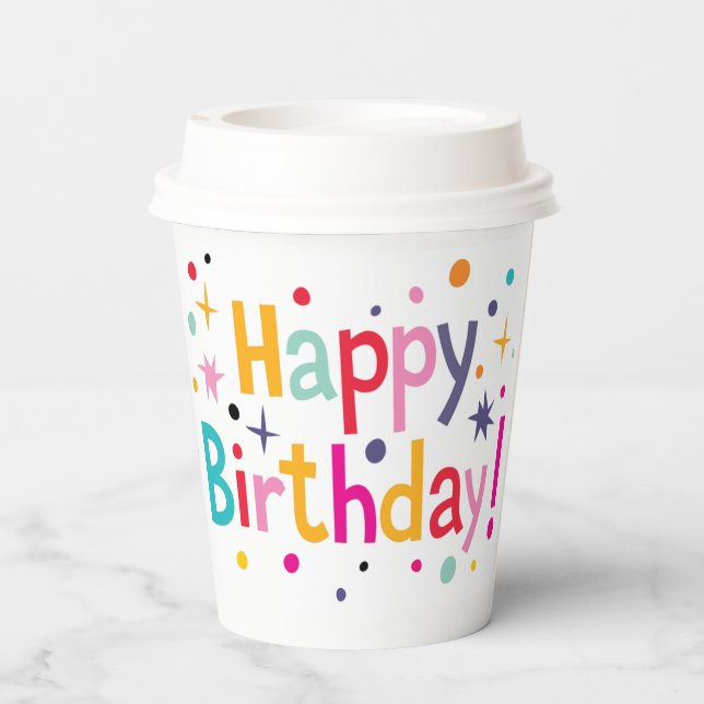 Papel Vasos personalizados de cumpleaños Confeti Retro (Reverso )