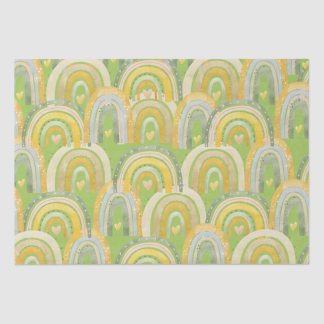 Papel verde amarillo de los corazones de las lluvi (Anverso)