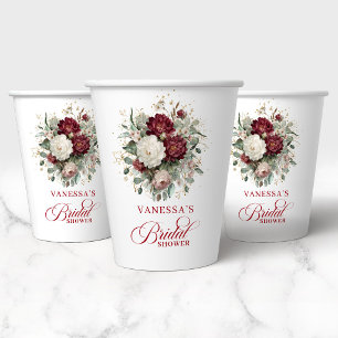 Papel Vintage Burgundy Floral Despedida de Soltera Vasos