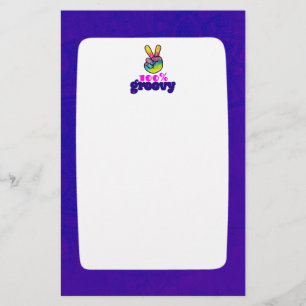Papelería 100% Groovy con signo de paz de mano arco iris