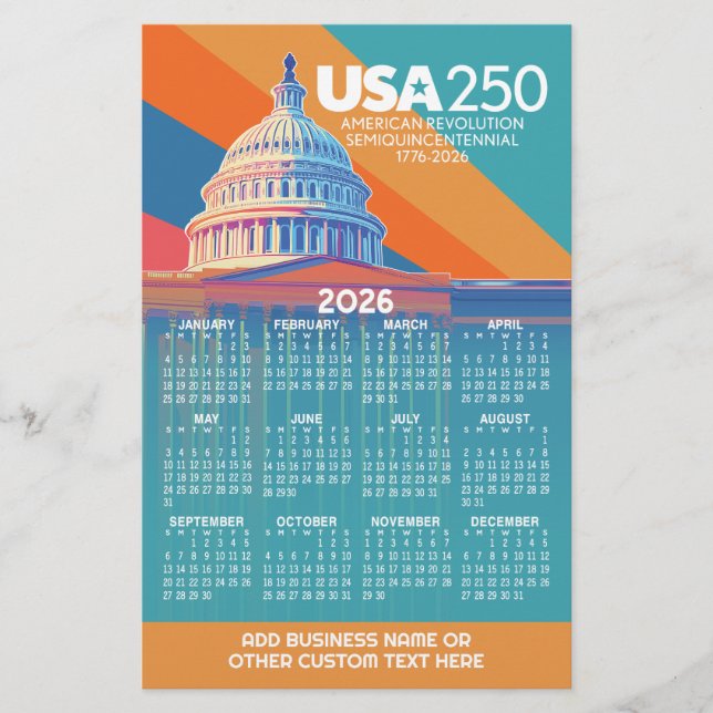 Papelería 2026 Calendar with USA 250 Capital Dome America (Anverso)