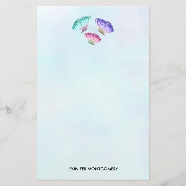 Papelería 3 Mariposas de color pastel cúrcuma (Anverso)