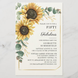Papelería 50 invitaciones de cumpleaños de girasoles de euca