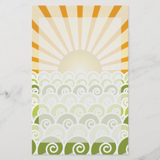 Papelería A lo largo de las olas, el diseño de fondo verde (Anverso)